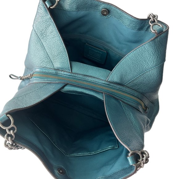 Coach Pebbled Leather Lexy Chained Shoulder Bag In Metallic Teal F22209 - NWOT - Picture 8 of 9